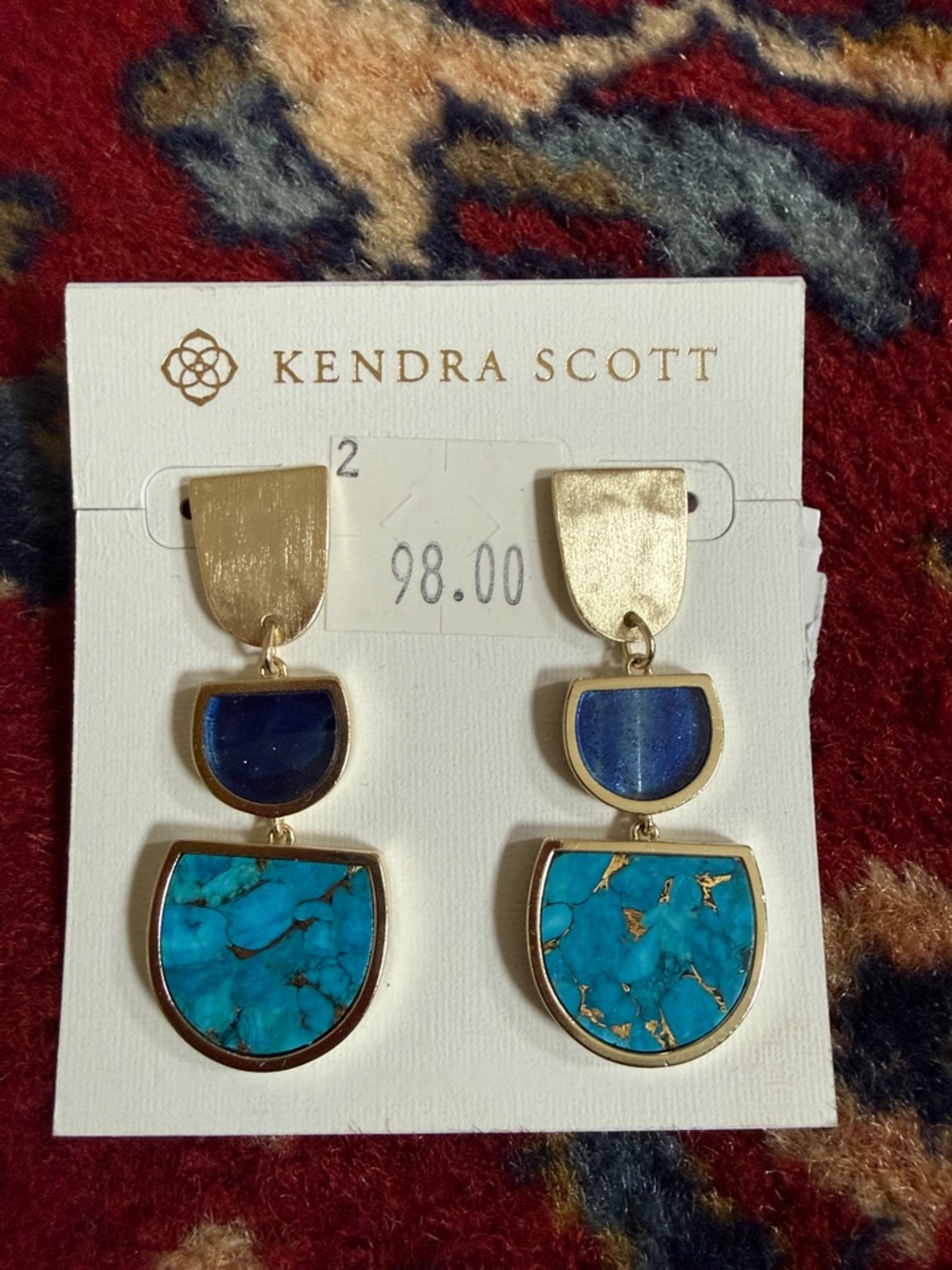 Kendra Scott NWT Luna Drop Earrings with Navy and Turquoise Inlay